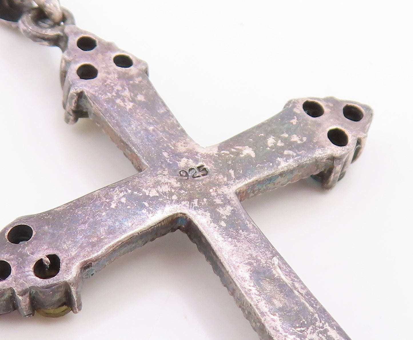 925 Sterling Silver Vintage Pendant Classic Multi Gemstone Holy Cross  PT26199