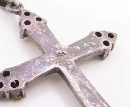 925 Sterling Silver Vintage Pendant Classic Multi Gemstone Holy Cross  PT26199