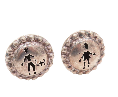 DESIGNER 925 Silver  Vintage Figure Cutout Scenery Clip Back Earrings  EG12388