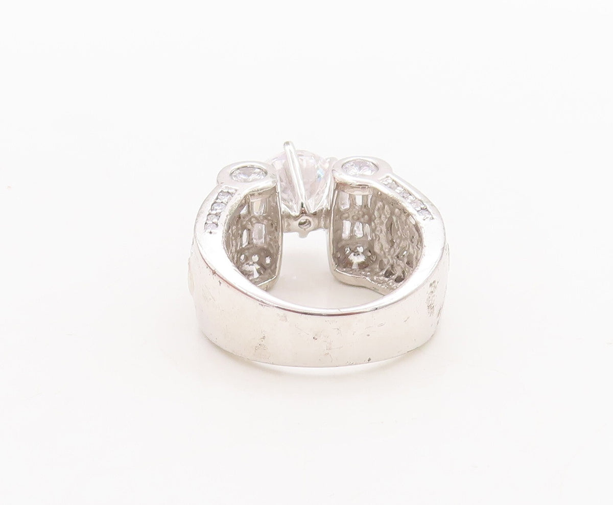 925 Sterling Silver Vintage Ring Multi Shape CZ Inlay Wedding Ring Sz 7  RG29556