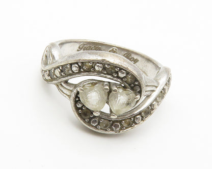 925 Sterling Silver  Vintage Topaz Love Hearts Swirl Band Ring Sz 7  RG14544