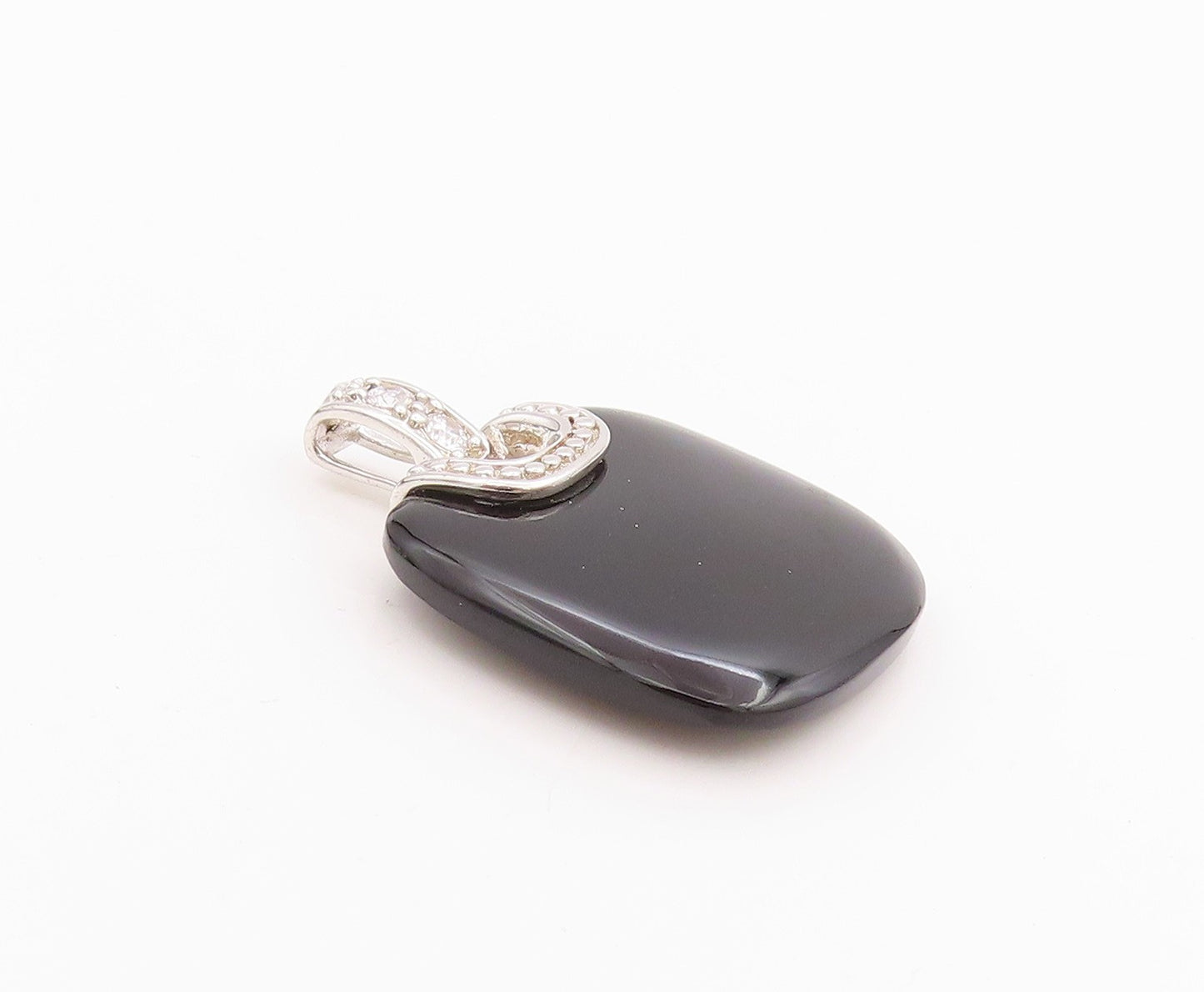 925 Sterling Silver Vintage Pendant Hand Bag Design Cabochon Onyx  PT24559