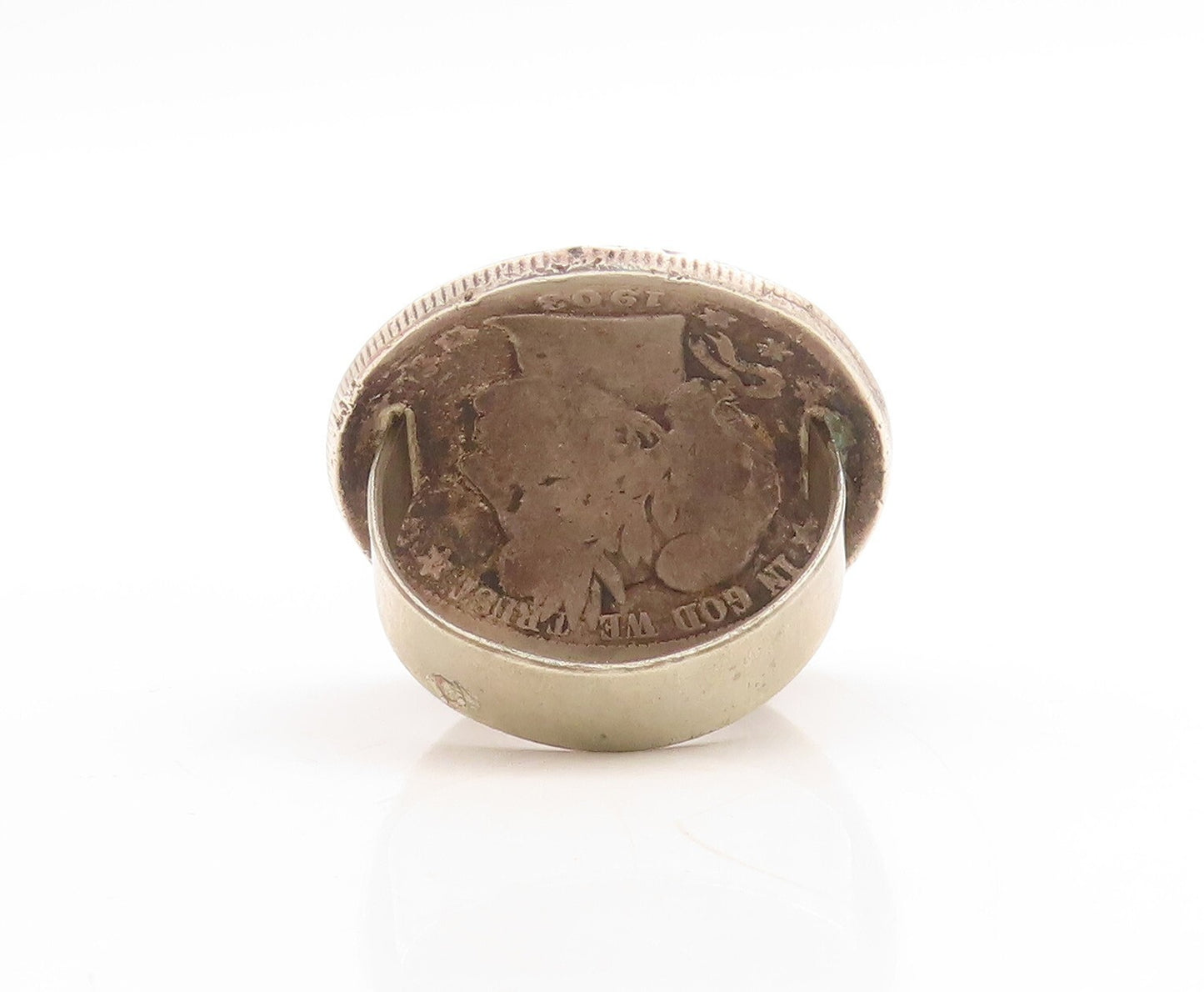 925 Sterling Silver Vintage Ring Solid Large Half US Dollar Coin  Sz 7  RG31643