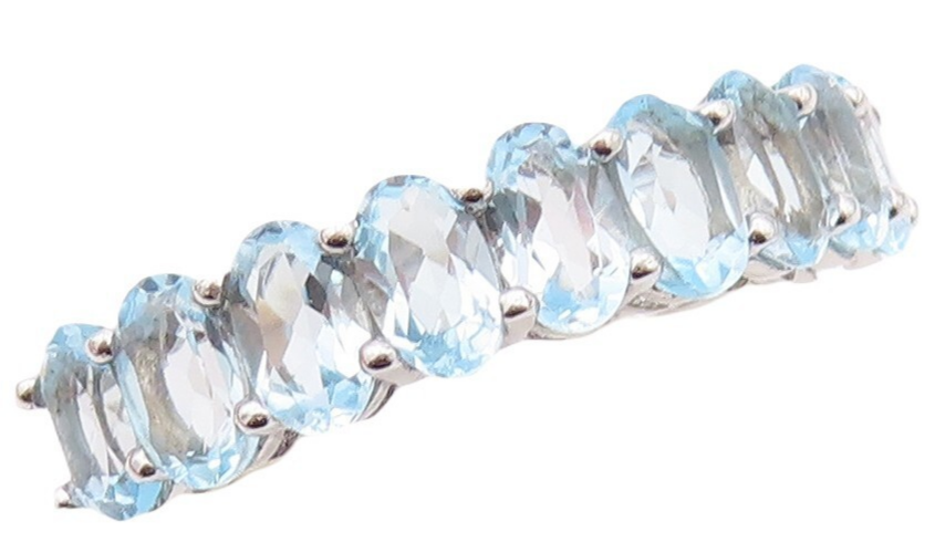 925 Sterling Silver Vintage Ring Oval Cut Blue Topaz band Sz 7 RG29941