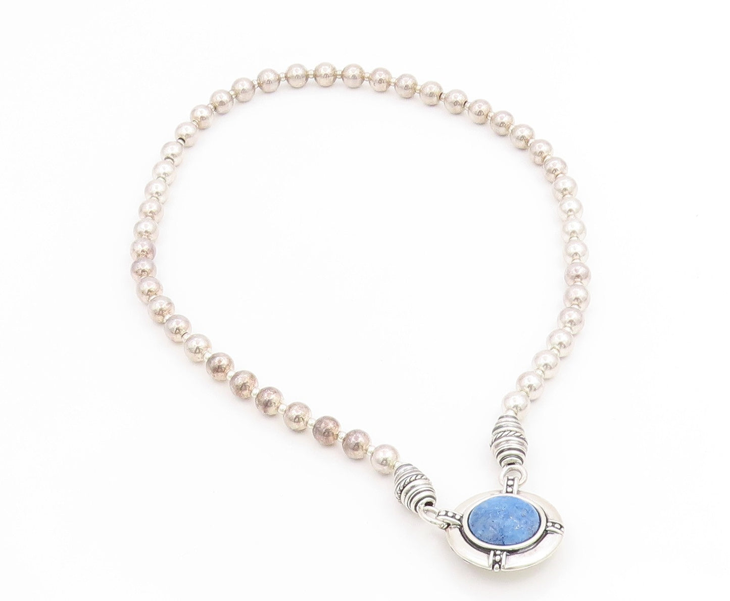 925 Sterling Silver Vintage Necklace CAROLYN POLLACK Lapis Lazuli Beaded  NE4863