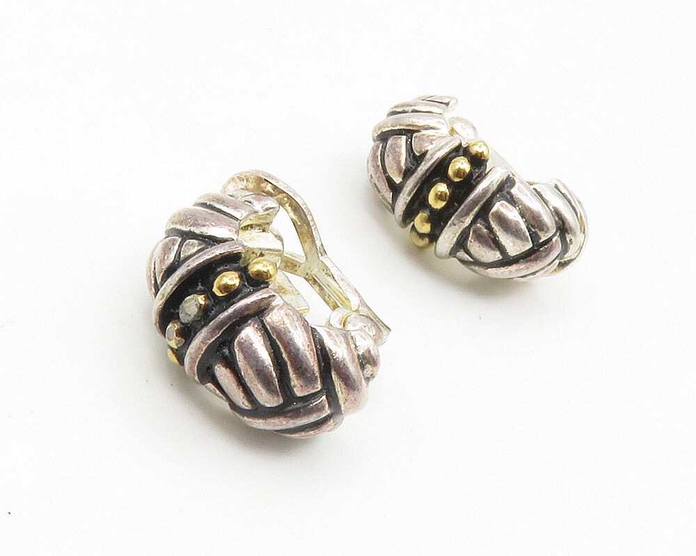 925 Sterling Silver  Vintage Two Tone Shiny Non Pierce Drop Earrings  EG7148