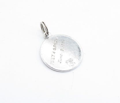 925 Sterling Silver  Vintage A Date To Remember Quote Shiny Pendant  PT4680