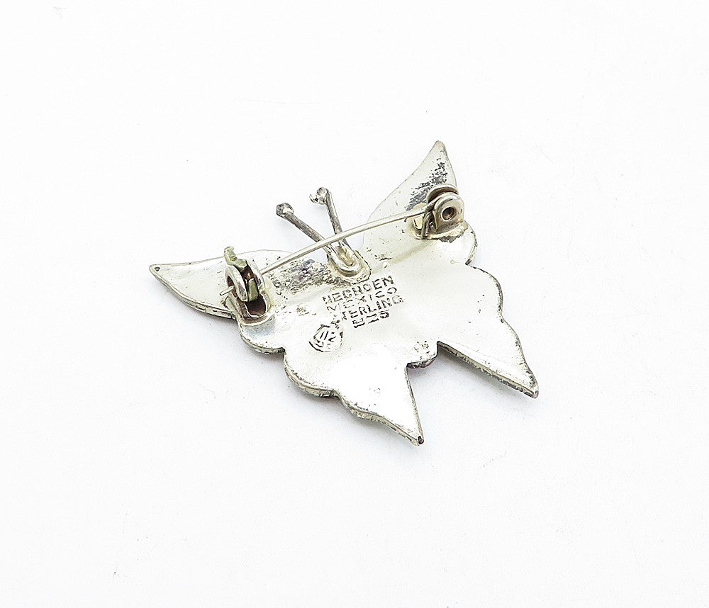 MEXICO 925 Sterling Silver Vintage Abalone Shell Butterfly Brooch Pin  BP1242