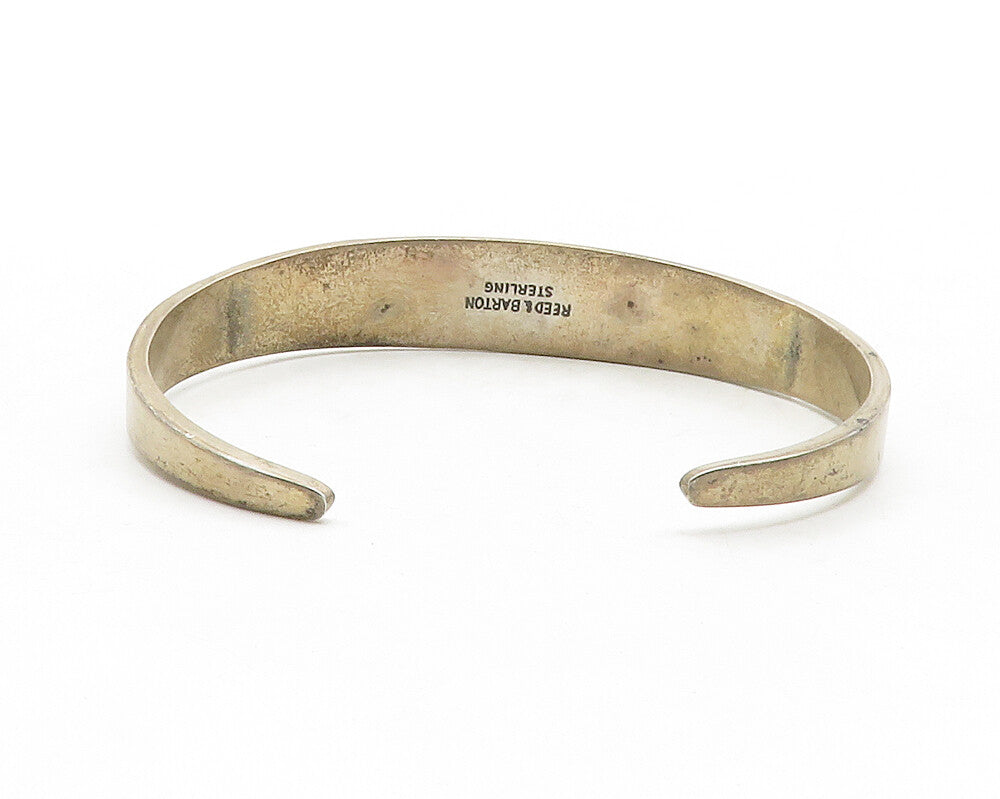 REED & BARTON 925 Silver  Vintage Dark Tone Etched Detail Cuff Bracelet BT4935