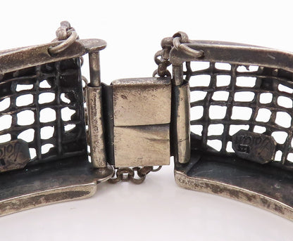 925 Sterling Silver Vintage Bracelet AMIR PORAN Net Cutout Turquoise  BT10831