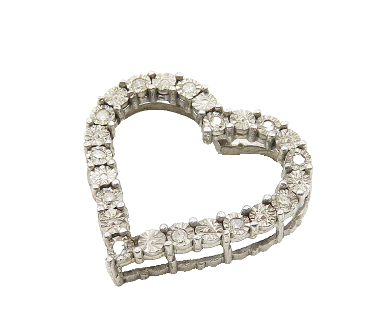 925 Sterling Silver  Vintage Genuine Diamonds Open Love Heart Pendant  PT14623