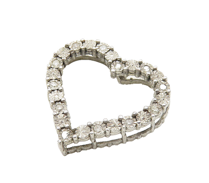 925 Sterling Silver  Vintage Genuine Diamonds Open Love Heart Pendant  PT14623