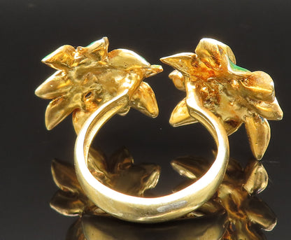 925 Sterling Silver Vintage Gold Plated Double Enamel Flower Ring Sz 7.5 RG25431