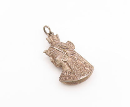 925 Sterling Silver Vintage Pendant Etched Egyptian Pharaoh Headdress  PT25808