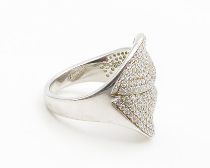 925 Sterling Silver  Cubic Zirconia Encrusted Floral Band Ring Sz 7  RG14822