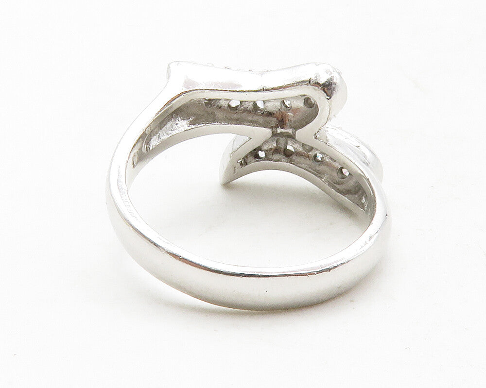 925 Sterling Silver  Sparkling Cubic Zirconia Bypass Band Ring Sz 8  RG13492