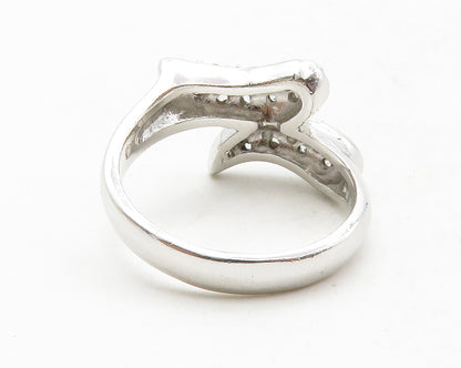 925 Sterling Silver  Sparkling Cubic Zirconia Bypass Band Ring Sz 8  RG13492
