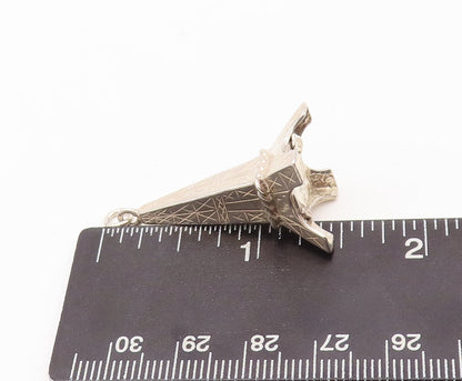 925 Sterling Silver Vintage Pendant LANCOME PARISE Carved Eiffel Tower  PT23153