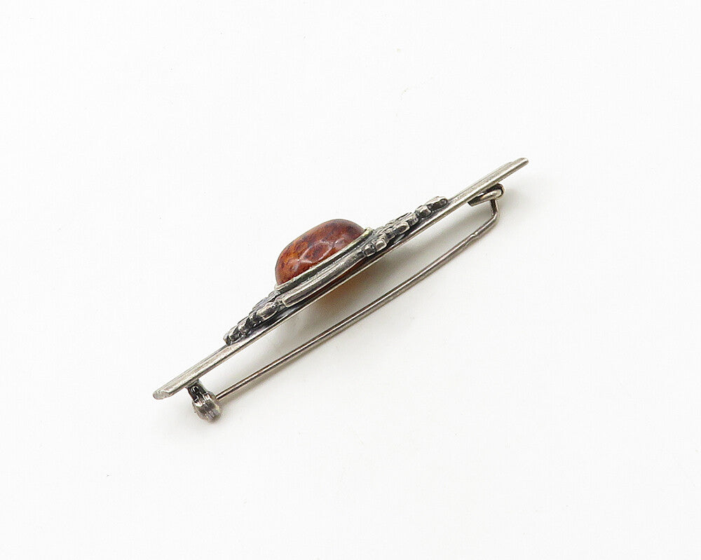 POLAND 925 Sterling Silver  Vintage Cabochon Cut Amber Brooch Pin  BP7509