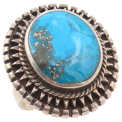 925 Sterling Silver Vintage Ring Classic Turquoise Statement Band Sz 6.5 RG36479