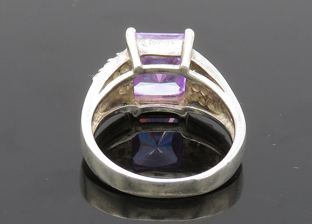 925 Sterling Silver  Vintage Purple Cubic Zirconia Band Ring Sz 8  RG20459