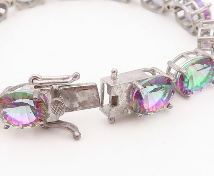 925 Sterling Silver Vintage Bracelet Round Cut Linked Mystic Topaz  BT10743