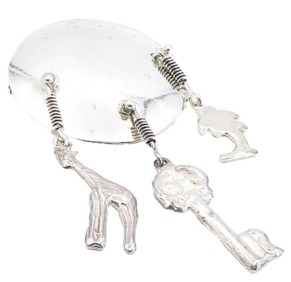 MEXICO 925 Sterling Silver  Vintage Shiny Dangling Charms Brooch Pin  BP3167