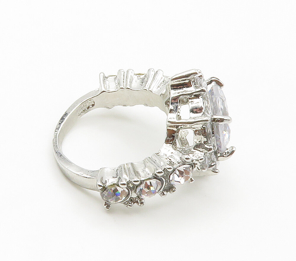925 Sterling Silver  Sparkling Cubic Zirconia Cocktail Ring Sz 7.5  RG15054