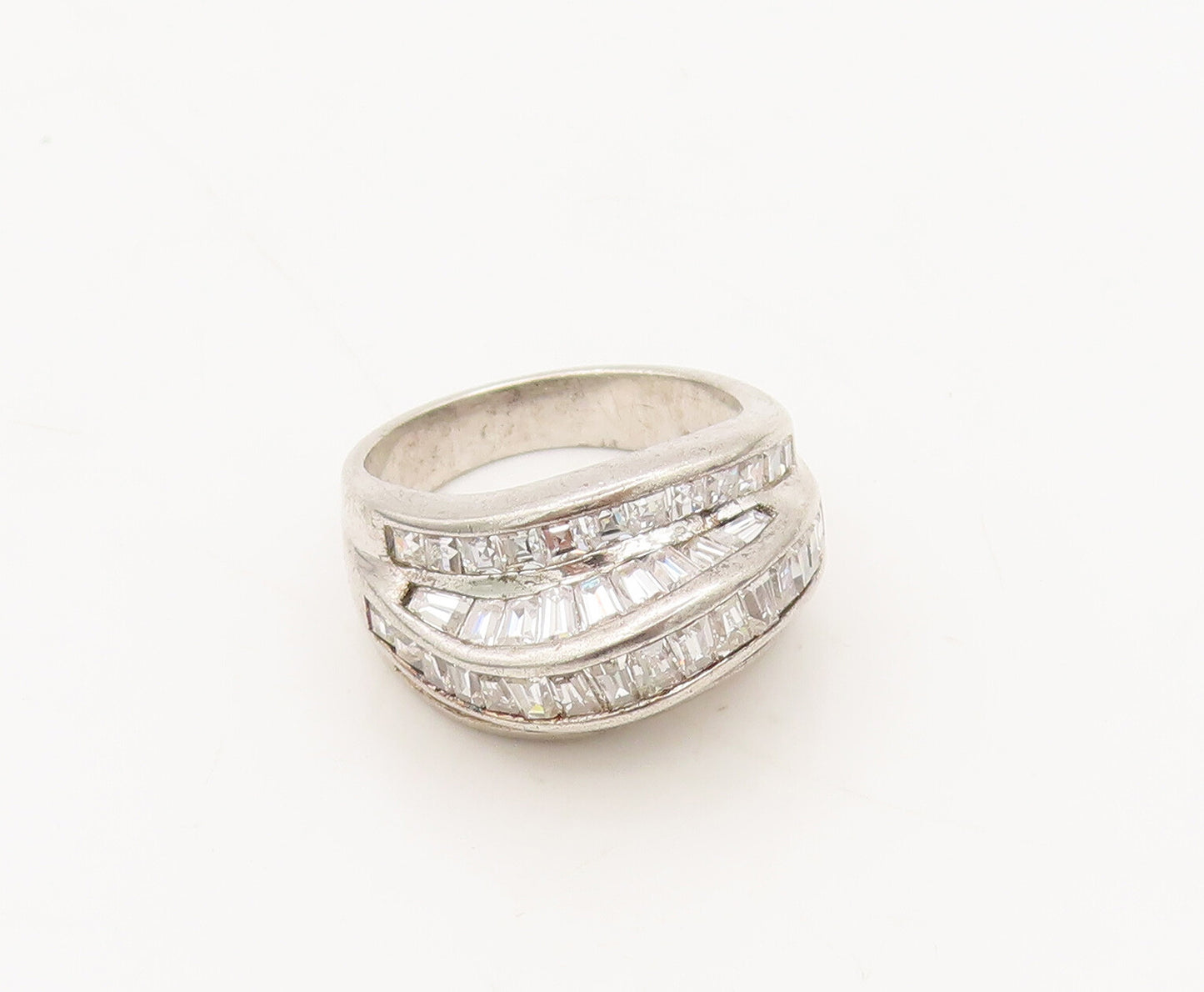 925 Sterling Silver  Vintage Designer 3D Swirly Inlay CZ Ring Sz 7  RG27432