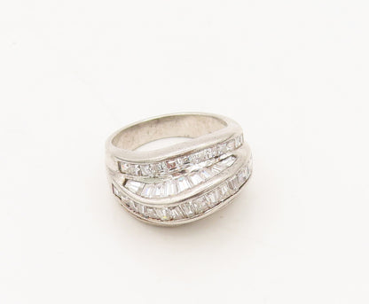 925 Sterling Silver  Vintage Designer 3D Swirly Inlay CZ Ring Sz 7  RG27432