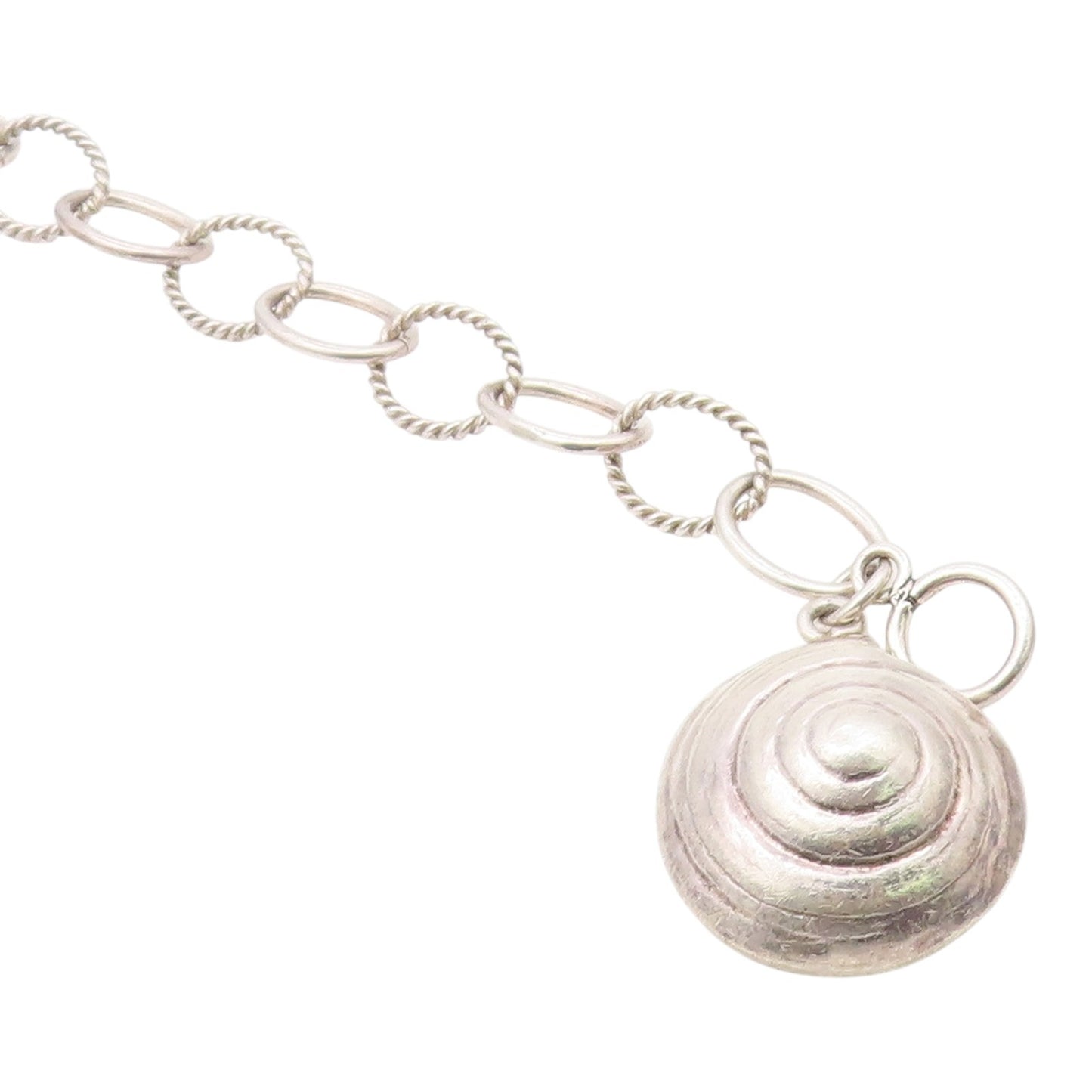 925 Silver  Vintage Hollow Spiral Pendant Open Circle Link Bracelet  BT9382