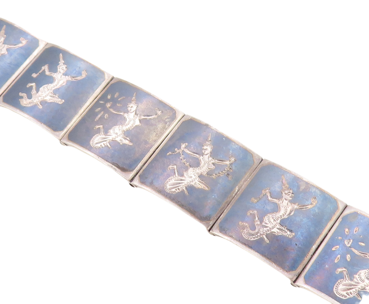 SIAM 925 Sterling Silver Vintage Niello Dancer Square Link Chain Bracelet BT2469