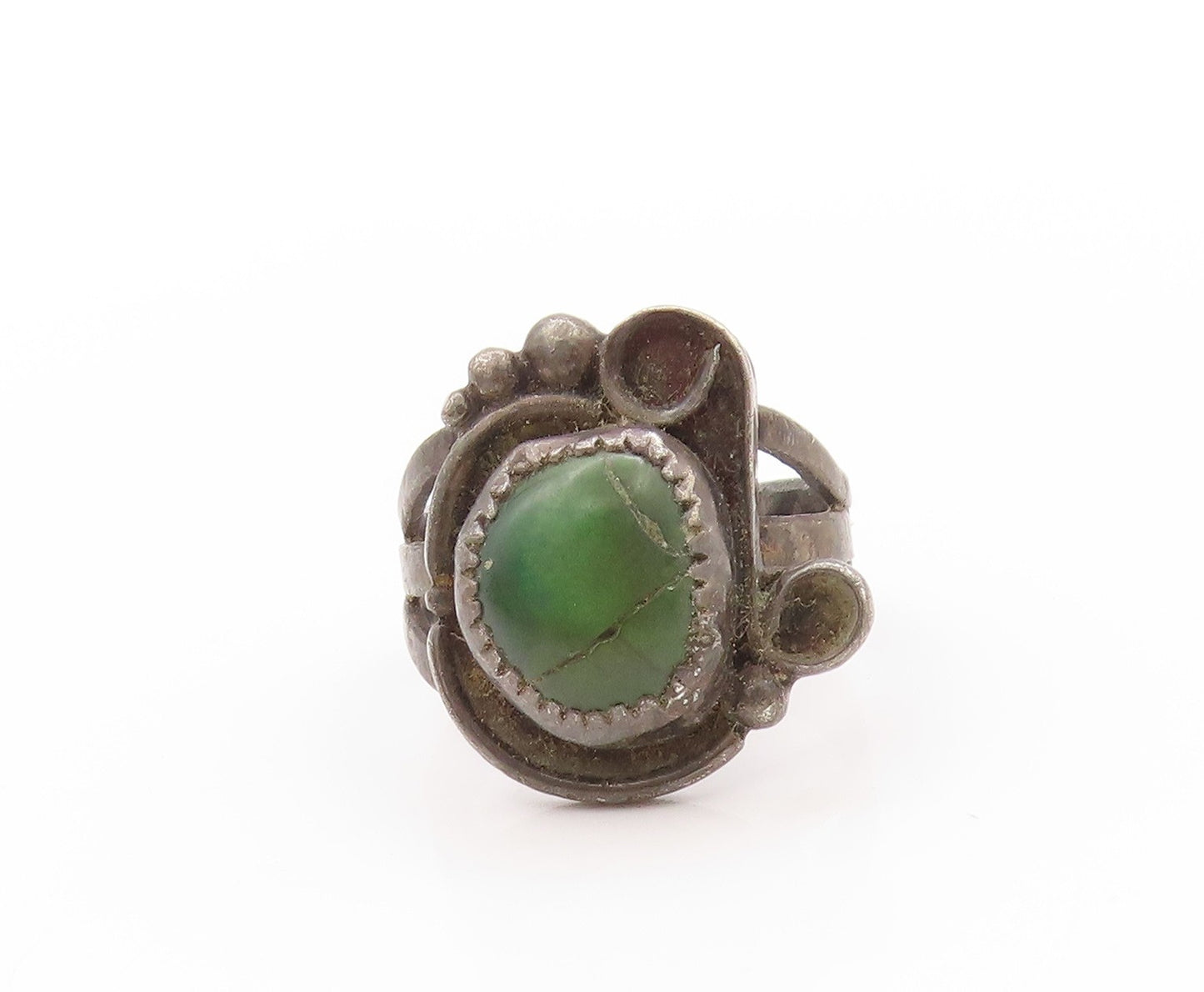 925 Sterling Silver Vintage Ring NAVAJO Swirly Carved Gemstone  Sz 8.5  RG32823