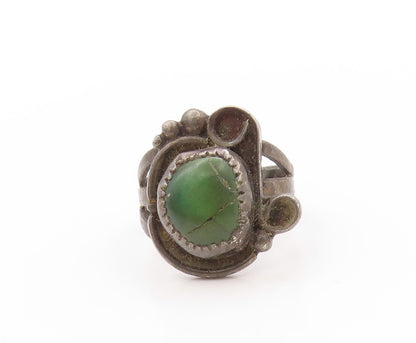 925 Sterling Silver Vintage Ring NAVAJO Swirly Carved Gemstone  Sz 8.5  RG32823