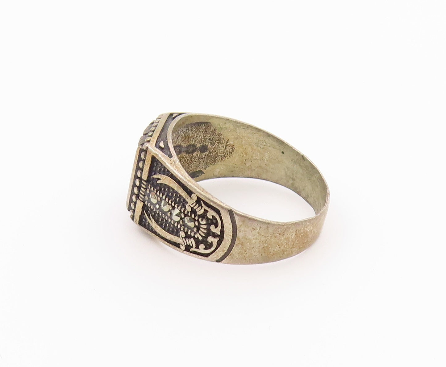 925 Sterling Silver Vintage Ring Baguette CZ Statement Band  Sz 9.5  RG36561