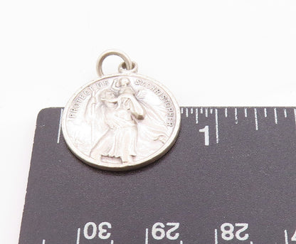 925 Sterling Silver Vintage Pendant Religious St. Christopher Coin  PT24678