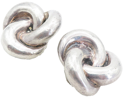925 Sterling Silver  Vintage Hollow Pretzel Knot Non Pierce Earrings  EG3984