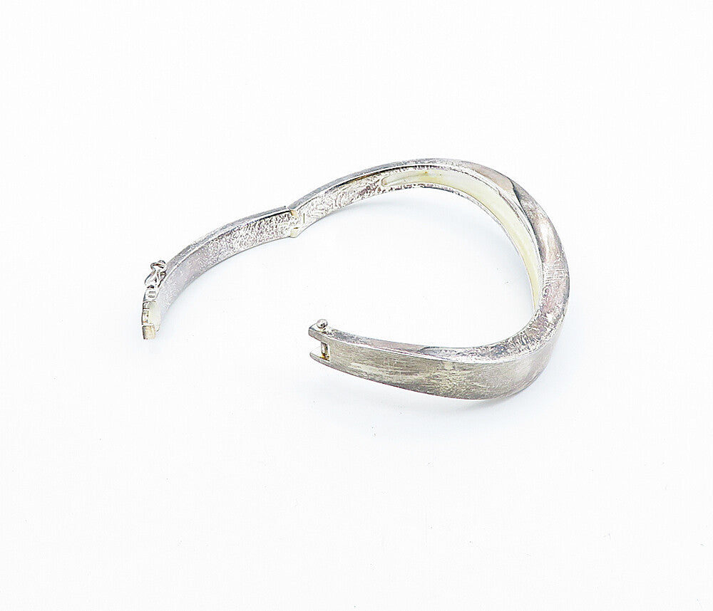 925 Sterling Silver  Vintage Dark Tone Smooth Hinge Bangle Bracelet  BT2838