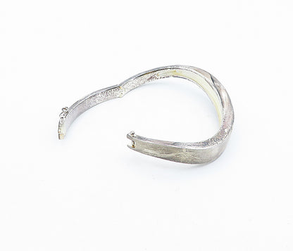 925 Sterling Silver  Vintage Dark Tone Smooth Hinge Bangle Bracelet  BT2838