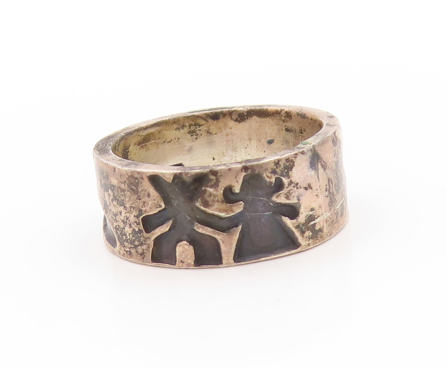 925 Sterling Silver Vintage Ring MEXICO Enameled Boots Children  Sz 7  RG32919