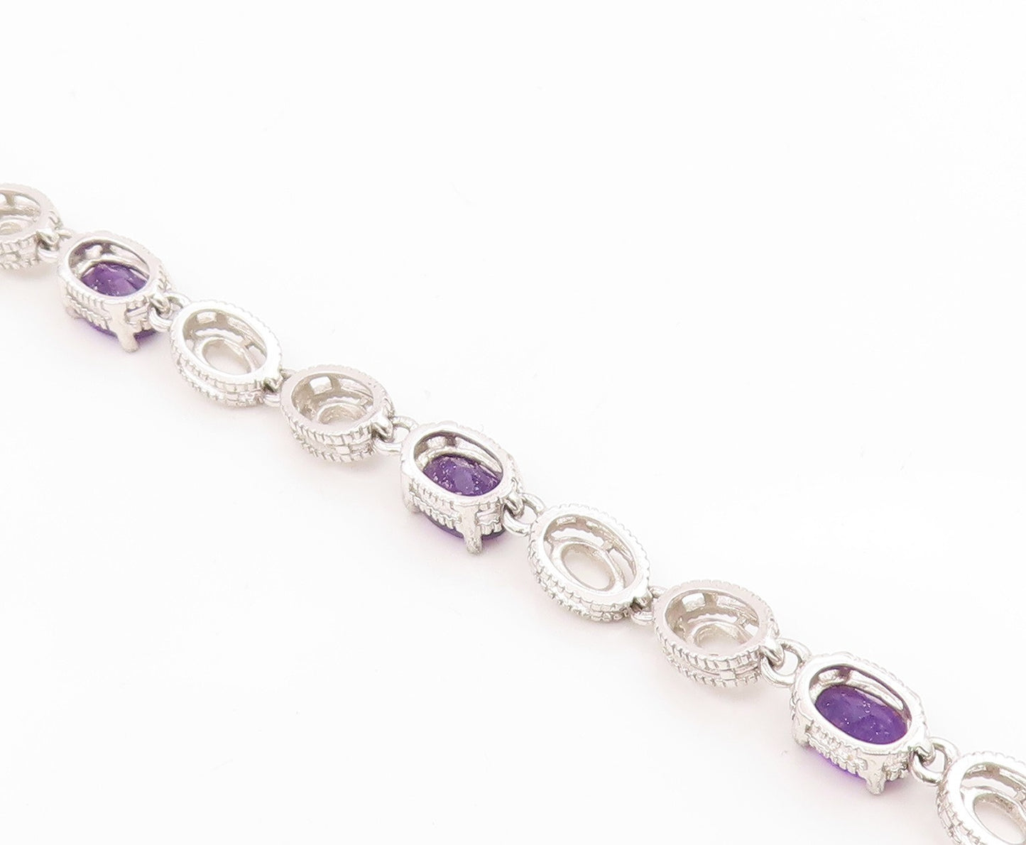 925 Sterling Silver Vintage Bracelet Oval Cut Amethyst Elegant Chain  BT11932
