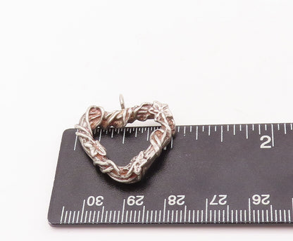 925 Sterling Silver Vintage Pendant Wired Wood Carved Cutout Heart  PT23156