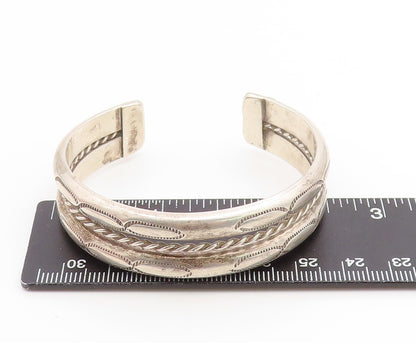 925 Sterling Silver Vintage Bracelet NAVAJO Twisted Wire & Stamped Cuff  BT11900