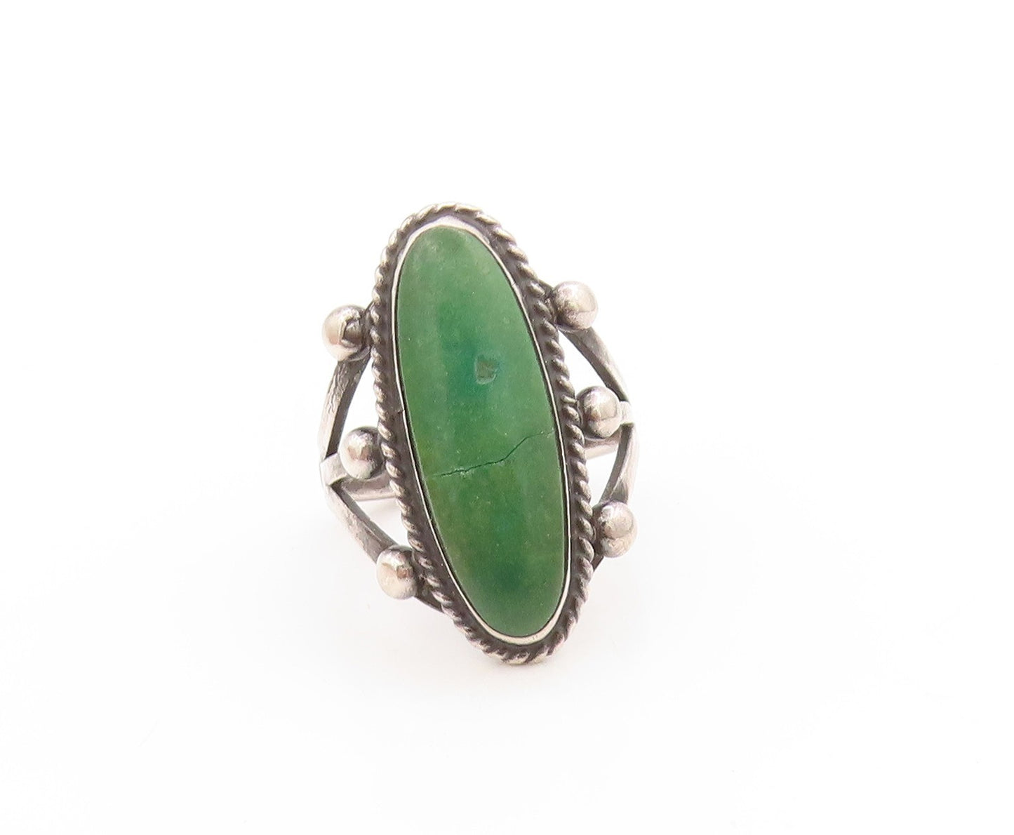 925 Sterling Silver Vintage Ring Turquoise Twisted Rope Edge Band  Sz 6  RG33690