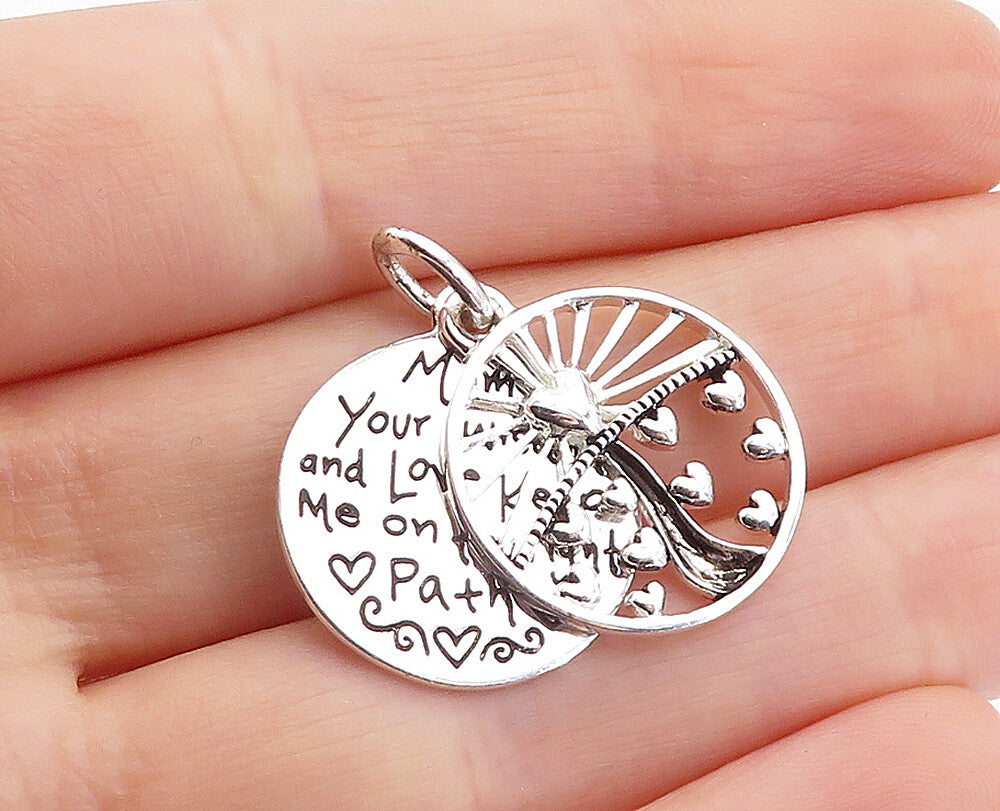 925 Sterling Silver  Shiny Etched Mother Love Quote Hearts Pendant  PT2935