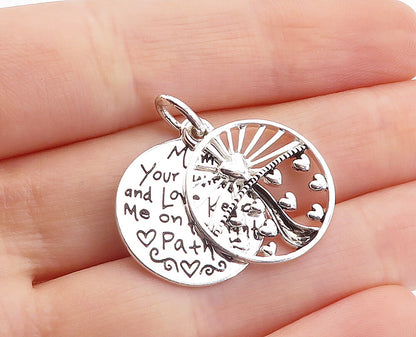 925 Sterling Silver  Shiny Etched Mother Love Quote Hearts Pendant  PT2935