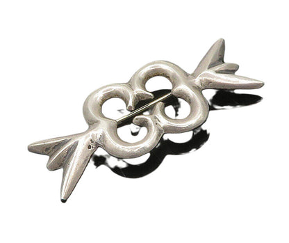 NAVAJO 925 Sterling Silver  Vintage Shiny Open Bow Tie Motif Brooch Pin BP7681