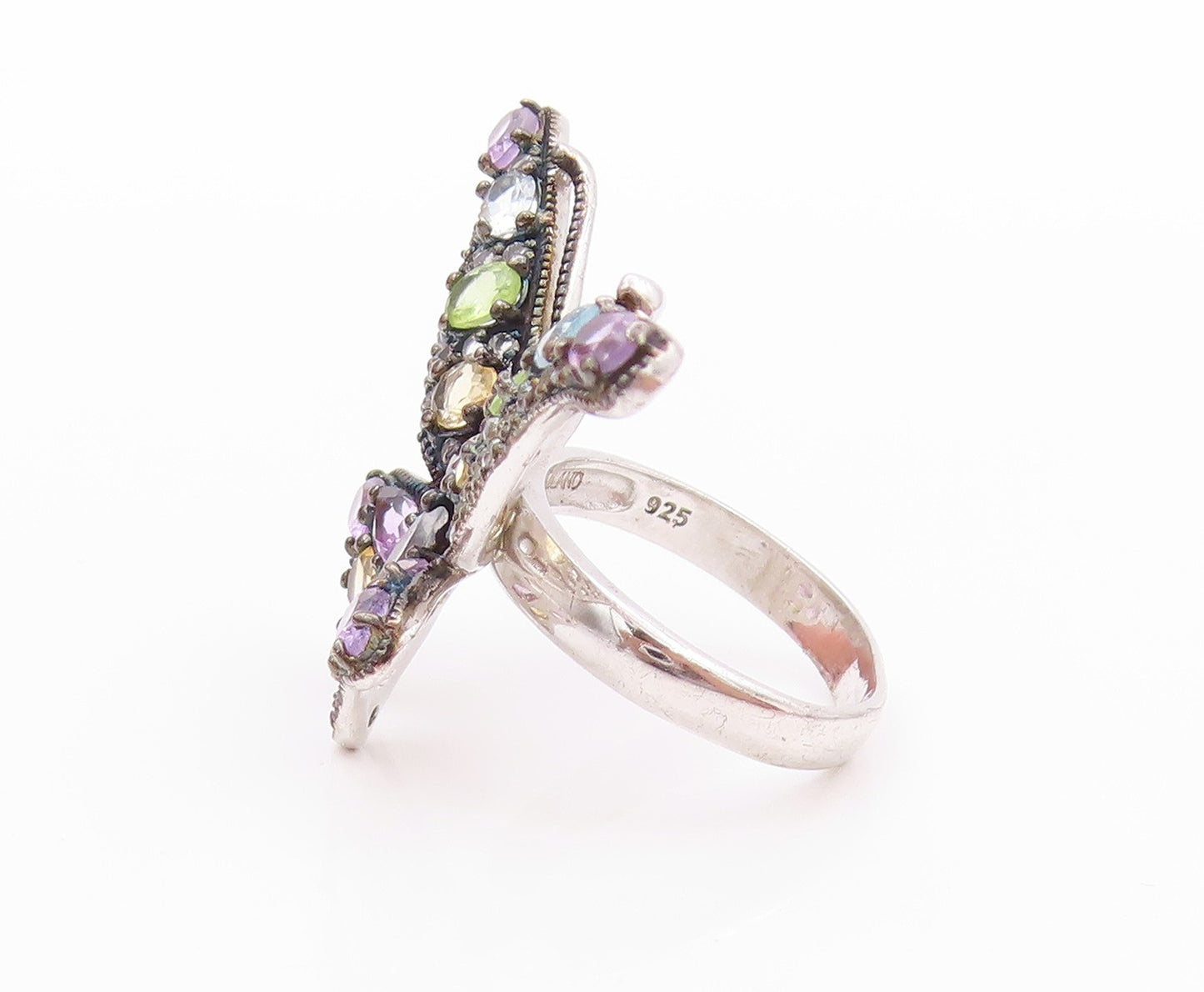 925 Sterling Silver Vintage Ring Gemstones And CZ Butterfly  Sz 8  RG32443
