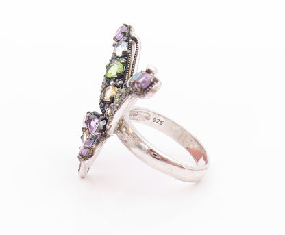 925 Sterling Silver Vintage Ring Gemstones And CZ Butterfly  Sz 8  RG32443