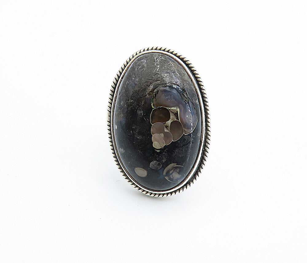 925 Sterling Silver  Cabochon Cut Jasper Shiny Oval Cocktail Ring Sz 6  RG7812